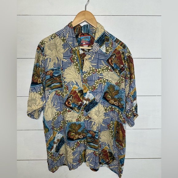 Reyn Spooner Joe Kealoha's Mens Shirt Vintage Reverse Print Rayon Size L - Picture 1 of 7